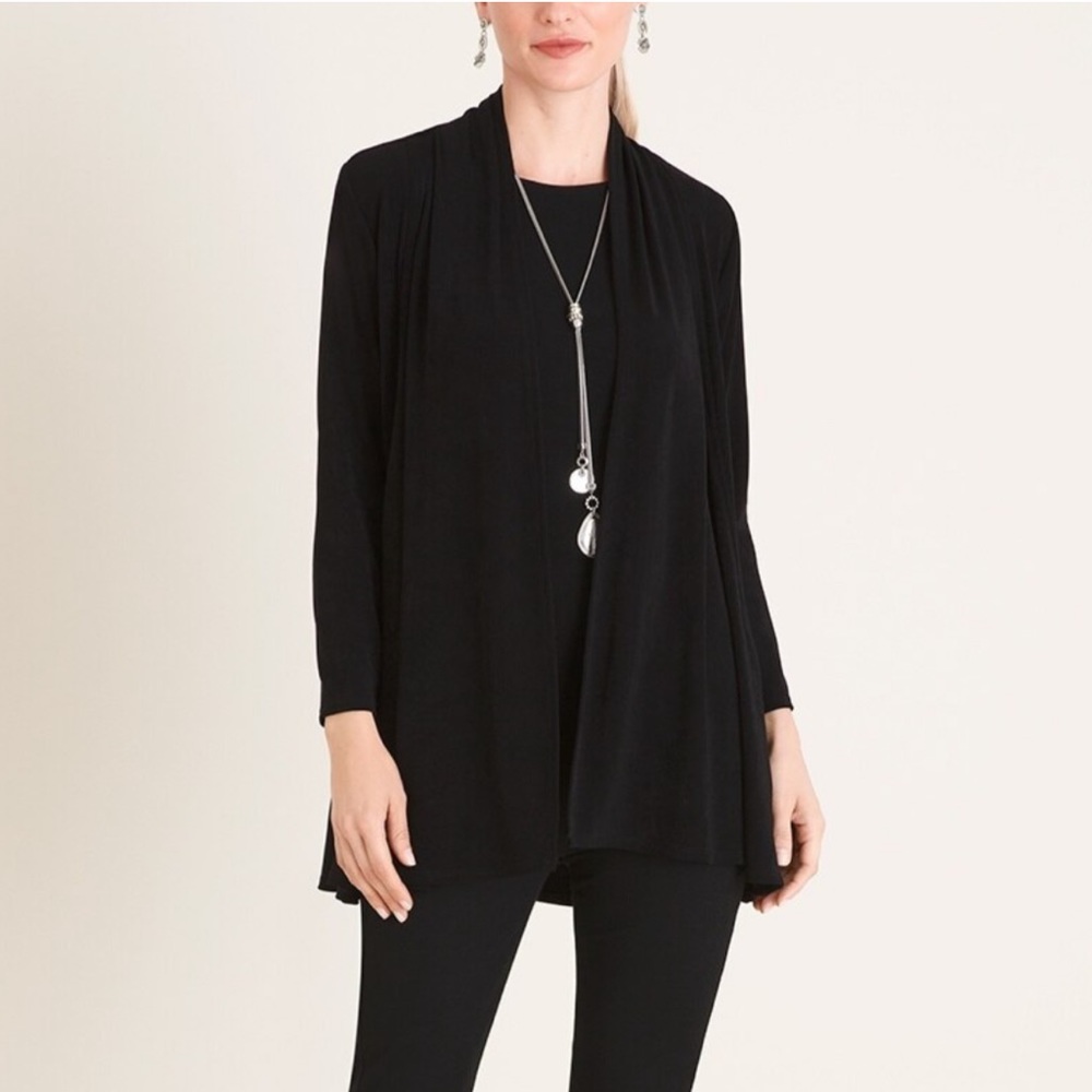 Chicos black size 1 drape front cardigan jacket . New with tags